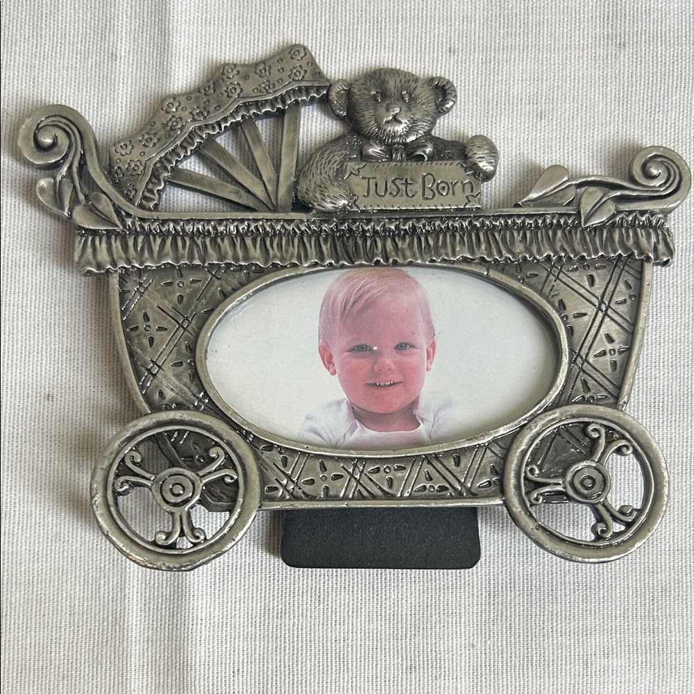 Just Born Silver-Tone Baby Carriage Picture Frame